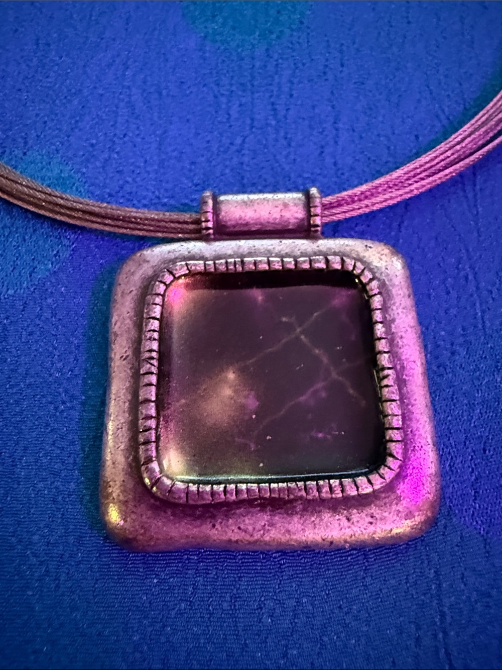 Silver-Tone Square Stone Pendant Necklace